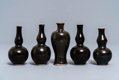 A Chinese monochrome black five-piece miniature garniture, Kangxi
