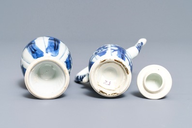 A Chinese blue and white 'Long Eliza' jug and a vase, Kangxi