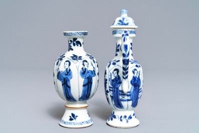 A Chinese blue and white 'Long Eliza' jug and a vase, Kangxi