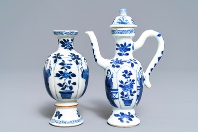 A Chinese blue and white 'Long Eliza' jug and a vase, Kangxi