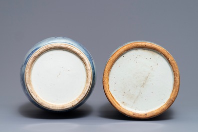 Six Chinese blue and white and famille rose vases, 19th C.