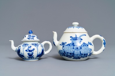 Two Chinese blue and white teapots and covers, Jiajing and Yu marks, Kangxi