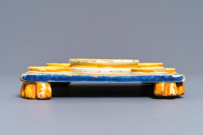 A polychrome Spanish pottery condiment tray, Talavera, 18th C.