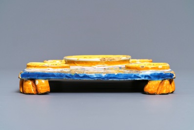 A polychrome Spanish pottery condiment tray, Talavera, 18th C.