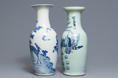 Six Chinese blue and white and famille rose vases, 19th C.