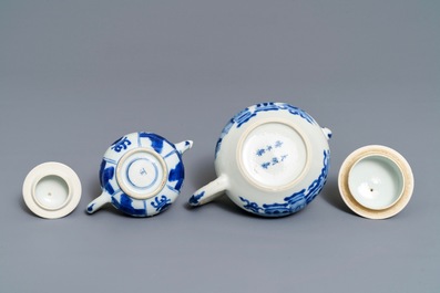 Two Chinese blue and white teapots and covers, Jiajing and Yu marks, Kangxi