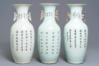 Three Chinese famille rose vases, 19/20th C.