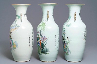 Three Chinese famille rose vases, 19/20th C.