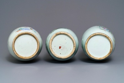 Three Chinese famille rose vases, 19/20th C.