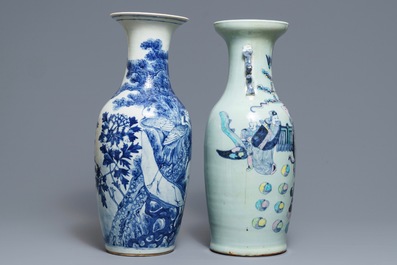 Six Chinese blue and white and famille rose vases, 19th C.