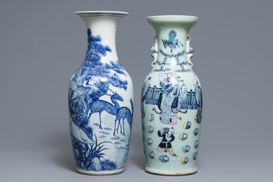 Six Chinese blue and white and famille rose vases, 19th C.