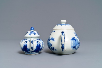 Two Chinese blue and white teapots and covers, Jiajing and Yu marks, Kangxi