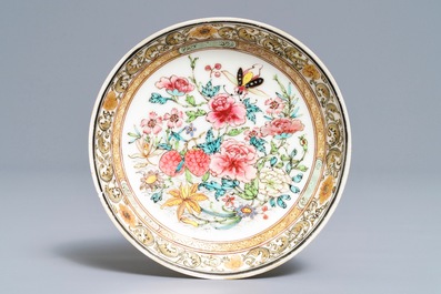 A fine Chinese famille rose cup and saucer with floral design, Yongzheng