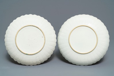 A pair of lobed Chinese famille verte Kakiemon-style 'tiger' plates, Kangxi