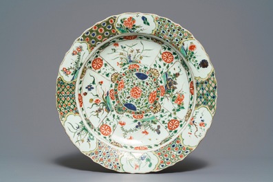 Three Chinese famille verte dishes with floral designs, Kangxi