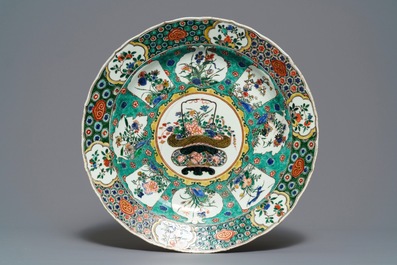 Three Chinese famille verte dishes with floral designs, Kangxi