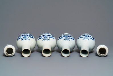 Four Dutch Delft blue and white pharmacy bottles and two jars, 18th C.
