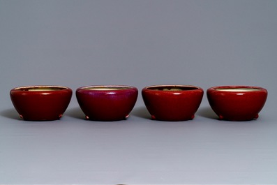 Four Chinese sang de boeuf alms bowls, 19/20th C.