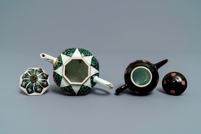 Two Chinese famille noire teapots and covers, Yongzheng/Qianlong