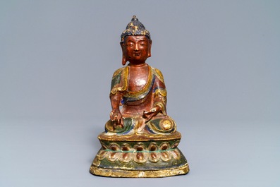 Un mod&egrave;le de Bouddha Bhaisajyaguru en bronze polychrom&eacute;, Sino-Tibet, 17/18&egrave;me
