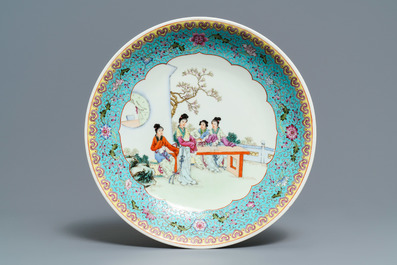 Two Chinese famille rose dishes and a silver-mounted vase, 19/20th C.