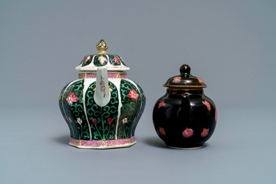 Two Chinese famille noire teapots and covers, Yongzheng/Qianlong