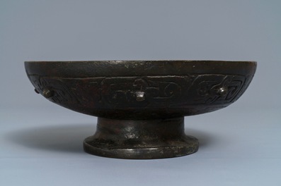A Chinese bronze footed bowl, Ming