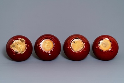 Four Chinese sang de boeuf alms bowls, 19/20th C.