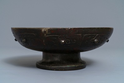 A Chinese bronze footed bowl, Ming