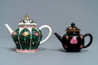 Two Chinese famille noire teapots and covers, Yongzheng/Qianlong
