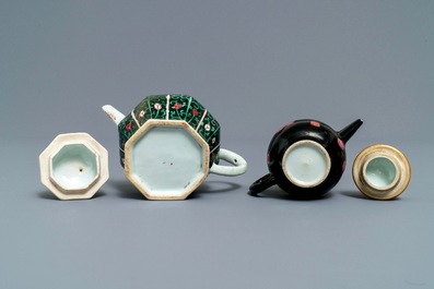 Two Chinese famille noire teapots and covers, Yongzheng/Qianlong