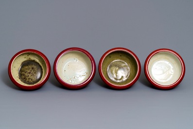 Four Chinese sang de boeuf alms bowls, 19/20th C.