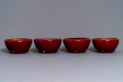 Four Chinese sang de boeuf alms bowls, 19/20th C.