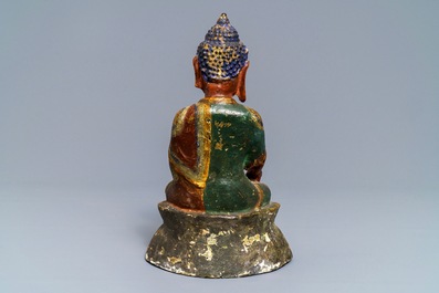 Un mod&egrave;le de Bouddha Bhaisajyaguru en bronze polychrom&eacute;, Sino-Tibet, 17/18&egrave;me