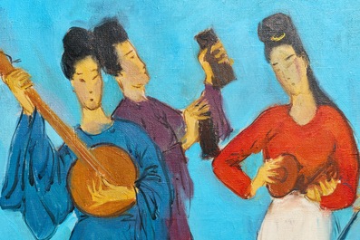 Sadji (Sha Qi, Sha Yinnian) (1914-2005): Vier Chinese muzikantes, olie op doek