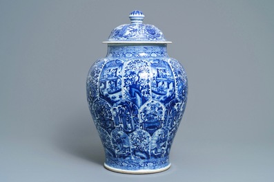 A large Chinese blue and white vase and cover, Kangxi