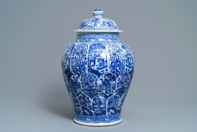 A large Chinese blue and white vase and cover, Kangxi