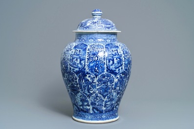 A large Chinese blue and white vase and cover, Kangxi