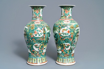 A pair of Chinese famille verte vases, 19th C.
