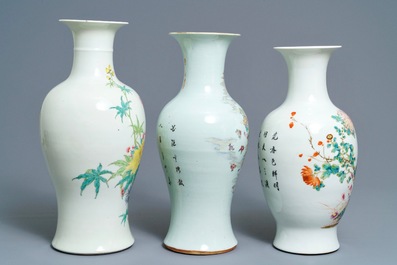 Three Chinese famille rose vases, 19/20th C.