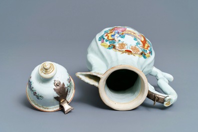 A Chinese silver-mounted famille rose coffee jug, Qianlong