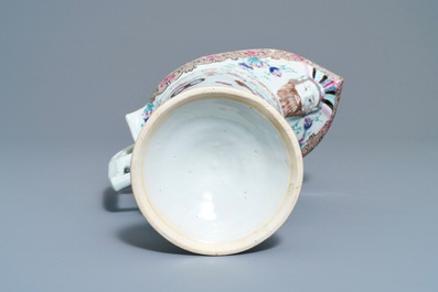 A Chinese famille rose helmet-shaped jug and a relief-decorated teapot, Yongzheng
