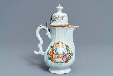 A Chinese silver-mounted famille rose coffee jug, Qianlong