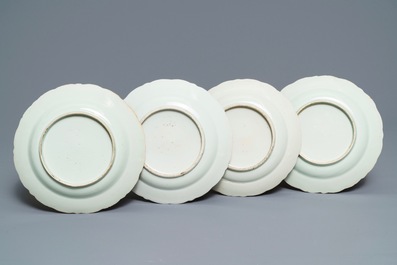 Four Chinese blue, white and iron red 'lotus' plates, Qianlong/Jiaqing