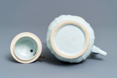 A Chinese silver-mounted famille rose coffee jug, Qianlong