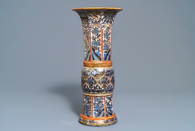 A Chinese blue and white vase with European clobbered decoration, Kangxi