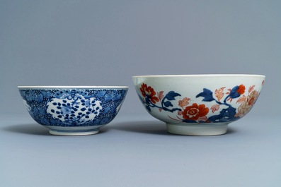 Four Chinese Canton famille rose, Imari-style and blue and white bowls, 18/19th C.
