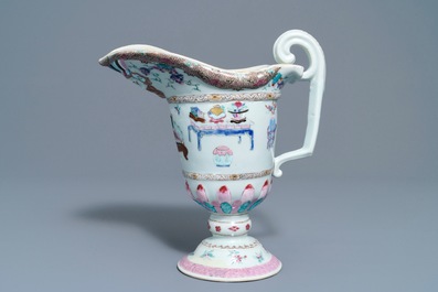 A Chinese famille rose helmet-shaped jug and a relief-decorated teapot, Yongzheng