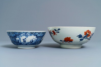 Four Chinese Canton famille rose, Imari-style and blue and white bowls, 18/19th C.