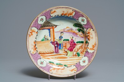 Four Chinese famille rose and Imari-style plates, Qianlong